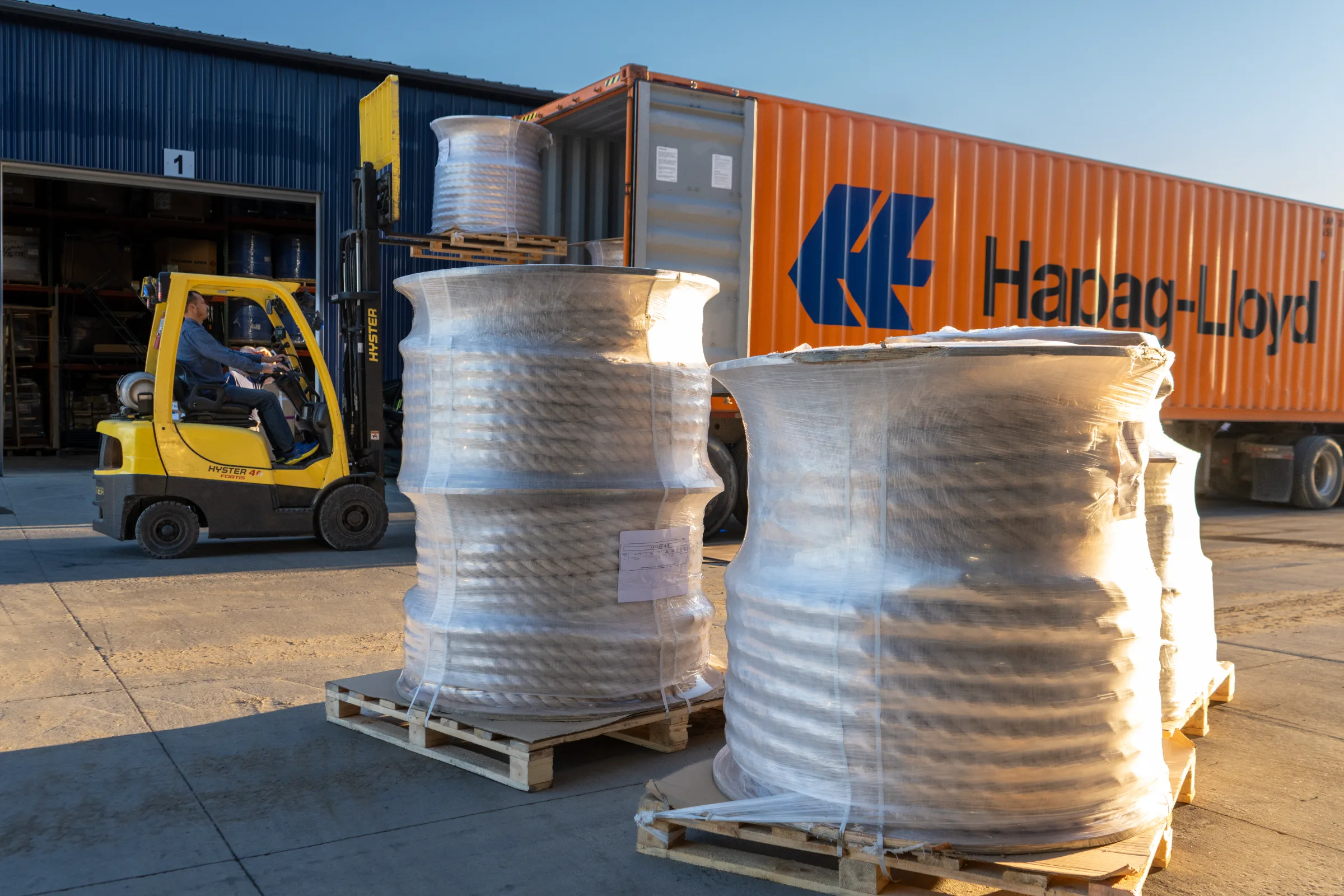 Polyester rope sitting outside of a shipping container